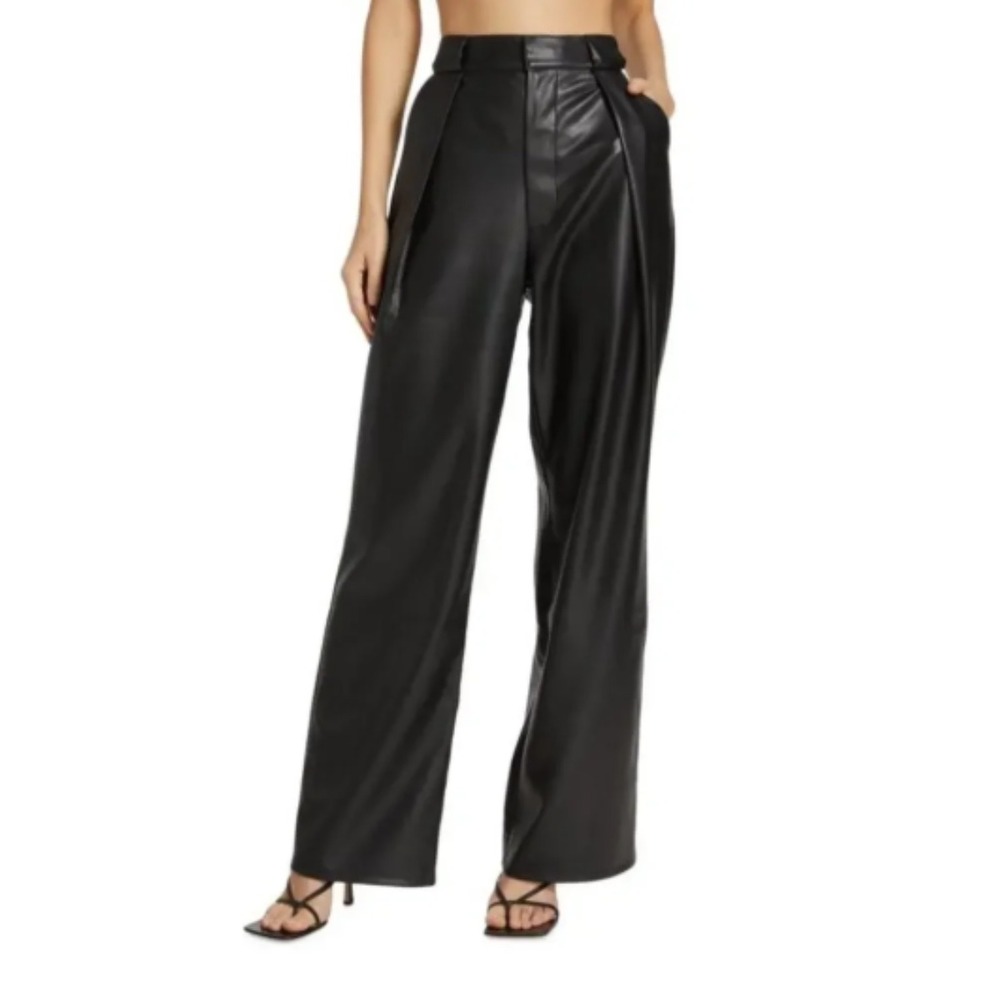 MOTHER Faux Leather Pleated Pant 30 Black High Waisted Wide Leg Grunge Edgy Punk